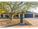 Single-story home boasts a blue garage door, manicured front yard, and mature trees at 3531 E Becker Ln, Phoenix, AZ 85028