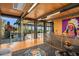 Second story seating area with desert views, metal sculpture, and modern art at 7686 E Stagecoach Pass Rd, Carefree, AZ 85377