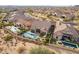 Great aerial view of the property, including the backyard with pool, spa, and lounge area at 8525 E Lynwood St, Mesa, AZ 85207