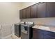 Well-equipped laundry room with modern washer and dryer, ample cabinet space, and a utility sink at 8525 E Lynwood St, Mesa, AZ 85207