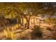 Lush backyard with mature trees, garden lights, and outdoor living space at 9812 E Karen Dr, Scottsdale, AZ 85260