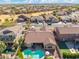 Aerial view of a home with a private pool, patio area, and manicured lawns in a suburban neighborhood at 10722 E Keats Ave, Mesa, AZ 85209