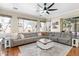 Comfortable living room with large sectional sofa, plush area rug, and backyard views at 10722 E Keats Ave, Mesa, AZ 85209