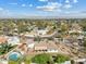 Wide aerial view showcasing homes with pools and mature landscaping in a suburban neighborhood at 11420 N 50Th St, Scottsdale, AZ 85254