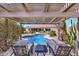 Covered patio with pool view and desert landscape at 12225 E Cortez Dr, Scottsdale, AZ 85259