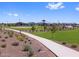 Landscaped community park featuring walking path, green space, playgrounds, and sport court at 17683 W Odeum Ln, Goodyear, AZ 85338