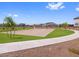 A community sand volleyball court is surrounded by lush green grass and landscaping with sidewalks and homes nearby at 17683 W Odeum Ln, Goodyear, AZ 85338
