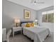 Cozy bedroom with neutral tones, modern décor, and a bright window providing natural light and neighborhood view at 18961 N 259Th Ave, Buckeye, AZ 85396