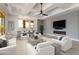 Stylish living room featuring a modern fireplace and entertainment center at 24548 N 121St Pl, Scottsdale, AZ 85255