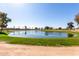 A serene community pond surrounded by lush greenery, providing a tranquil spot for relaxation and scenic views at 36284 W San Clemente Ave, Maricopa, AZ 85138