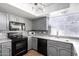 The updated kitchen features gray cabinets, modern backsplash, and plentiful counter space at 4630 W El Caminito Dr, Glendale, AZ 85302