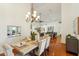 Dining area with a stylish chandelier, hardwood floors, and modern decor at 5310 W Melinda Ln, Glendale, AZ 85308
