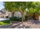 This single-story home features beautiful drought-resistant landscaping and desert-friendly accents at 6993 S Ruby Dr, Chandler, AZ 85249