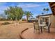 Backyard with a patio featuring seating and palm trees, ideal for enjoying the outdoors at 915 S Saranac Ave, Mesa, AZ 85208