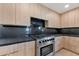 Close-up of a gourmet kitchen featuring wood cabinets, a stainless steel range, and modern appliances at 10360 N 98Th St, Scottsdale, AZ 85258