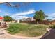 Well-maintained backyard featuring lush green grass, mature trees, and charming desert landscaping at 11445 S 44Th St, Phoenix, AZ 85044