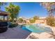 Sparkling backyard pool and landscaped patio, perfect for relaxation and entertaining on a sunny day at 1446 E Oxford Ln, Gilbert, AZ 85295