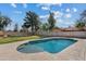 Backyard pool surrounded by a spacious concrete patio and green lawn at 1331 E Bates St, Mesa, AZ 85203