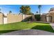 Manicured backyard with artificial turf, desert landscaping, and block fence for low maintenance at 19185 N 116Th Ln, Surprise, AZ 85378