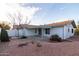 Cozy backyard featuring covered patio, desert landscaping, and mature trees at 2907 S Elm St, Tempe, AZ 85282