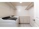Neat laundry area featuring modern washer and dryer, with storage and folding counter space at 2907 S Elm St, Tempe, AZ 85282