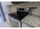 Close up of a stainless steel electric range and granite countertop in an updated kitchen at 8138 E Via De La Escuela --, Scottsdale, AZ 85258