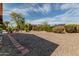 Large backyard space with decorative rock, brick pavers, and well-maintained hedges at 9502 W Cedar Hill N Cir, Sun City, AZ 85351