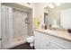 Bathroom featuring a tile stand up shower, granite countertops and tile floors at 10511 W Edgewood Dr, Sun City, AZ 85351