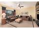 Cozy living room with comfortable seating, a ceiling fan, and a view of the backyard at 25609 N 54Th Ln, Phoenix, AZ 85083