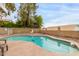 Backyard swimming pool surrounded by mature landscaping and a paved deck at 3034 N Ricardo --, Mesa, AZ 85215