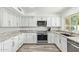 Modern kitchen featuring white cabinets, granite countertops, and stainless steel appliances at 4409 E Gelding Dr, Phoenix, AZ 85032