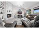 Comfortable living room with fireplace, shelving, and lots of natural light at 7952 E Teton Cir, Mesa, AZ 85207