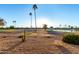 Scenic view of a well-maintained golf course with palm trees and a water feature under a clear blue sky at 12539 W Paintbrush Dr, Sun City West, AZ 85375