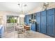 Cozy dining area with a stylish blue accent wall and sliding glass doors that provide views of the backyard pool at 3546 E Latham Way, Gilbert, AZ 85297