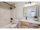 Bathroom featuring a tub, shower combo, wood vanity and modern finishes at 4665 S Palacio Way, Gold Canyon, AZ 85118