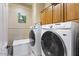 Functional laundry room with cabinets and a front-load washer and dryer at 6795 S Sapphire Way, Chandler, AZ 85249