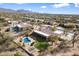 Aerial view of property with private pool, covered patio and landscaped yard at 7848 E Parkview Ln, Scottsdale, AZ 85255