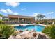 Private backyard oasis with pool, rock waterfall, and green landscaping at 7848 E Parkview Ln, Scottsdale, AZ 85255