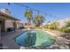 Backyard pool with surrounding patio and lush landscaping, perfect for outdoor enjoyment at 8984 E Sutton Dr, Scottsdale, AZ 85260