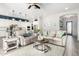 Stylish open-concept living room featuring modern decor, neutral tones, and seamless flow to kitchen at 20325 E Hummingbird Dr, Queen Creek, AZ 85142
