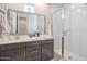 Bright bathroom with double vanity and glass shower at 4100 S Pinelake Way # 143, Chandler, AZ 85249