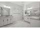Bathroom with dual vanities, mirrors, and sleek white cabinetry, designed for a modern look at 4210 E Desert Vista Trl, Cave Creek, AZ 85331