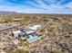 Aerial view of a luxury home with a pool, patio, and desert landscape, offering privacy and serenity at 8145 E Tecolote Cir, Scottsdale, AZ 85266