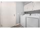 Bright laundry room with white washer, dryer, and storage cabinets at 951 W La Jolla Dr, Tempe, AZ 85282