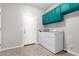 Laundry room with appliances, painted cabinets, and a door that provides exterior access at 1244 W Castle Dr, Casa Grande, AZ 85122