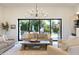 Bright living room with a view of the backyard, modern lighting, and comfortable seating at 3937 E Norcroft Cir, Mesa, AZ 85215