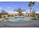 Backyard swimming pool with vibrant blue water, complemented by palm trees and desert landscaping at 40830 W Bedford Dr, Maricopa, AZ 85138