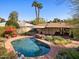 Inviting backyard with a refreshing pool, lush greenery, and a relaxing patio perfect for outdoor entertaining at 318 E Concorda Dr, Tempe, AZ 85282