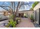 Charming brick patio with potted plants and a large tree providing shade at 7334 N 7Th Ave, Phoenix, AZ 85021