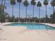 A beautiful swimming pool is surrounded by tall palm trees and lounge chairs for ultimate relaxation and enjoyment at 8649 E Royal Palm Rd # 213, Scottsdale, AZ 85258